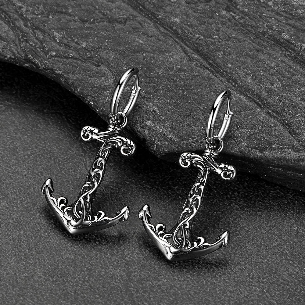 Men’s Gothic nautical anchor earrings with vintage finish