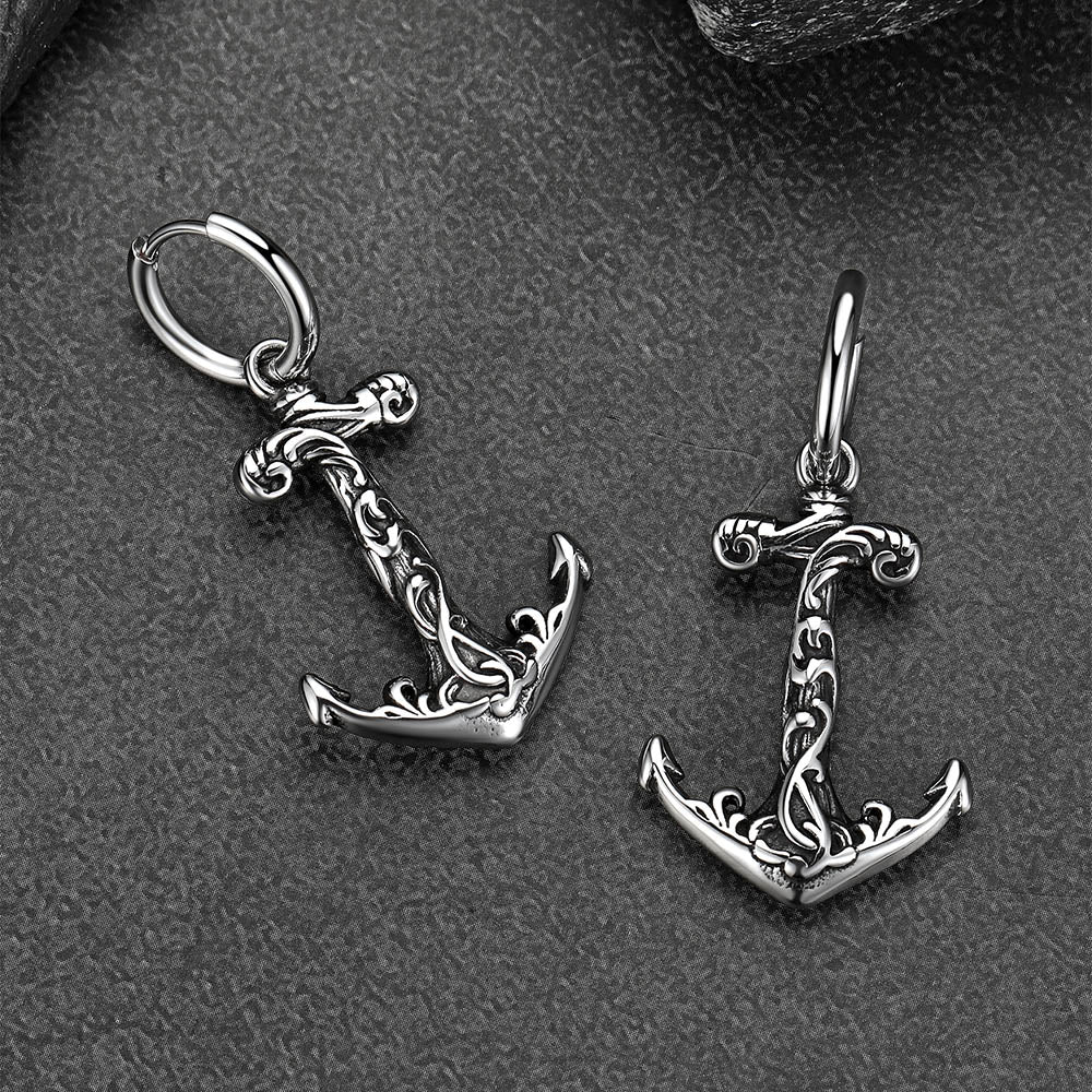 Nordic Viking anchor drop earrings close-up view