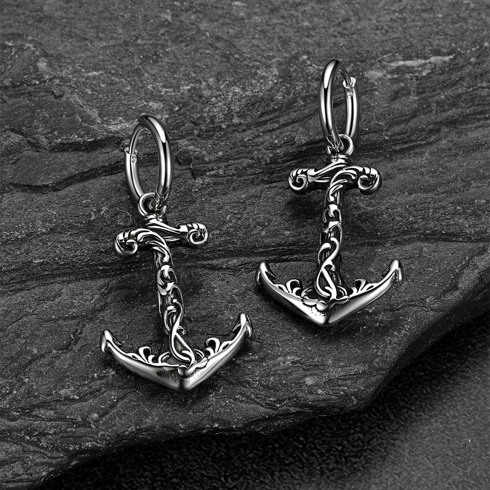 Bold anchor dangle earrings for men in vintage style