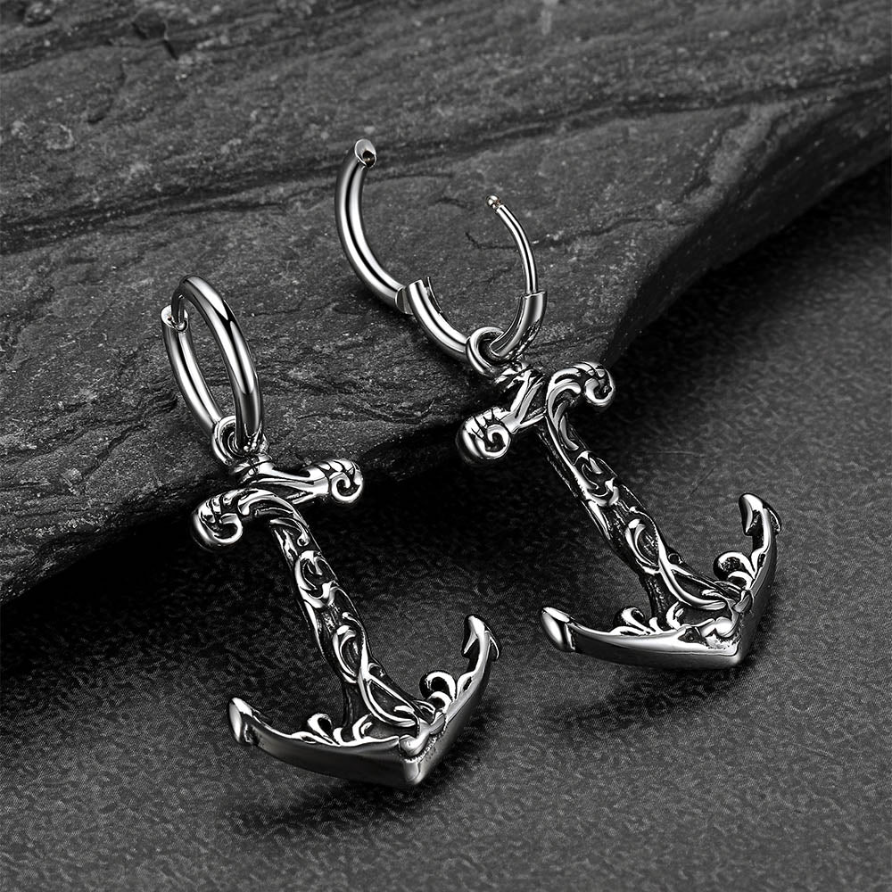 Tribal Viking anchor drop earrings for men dark metal look