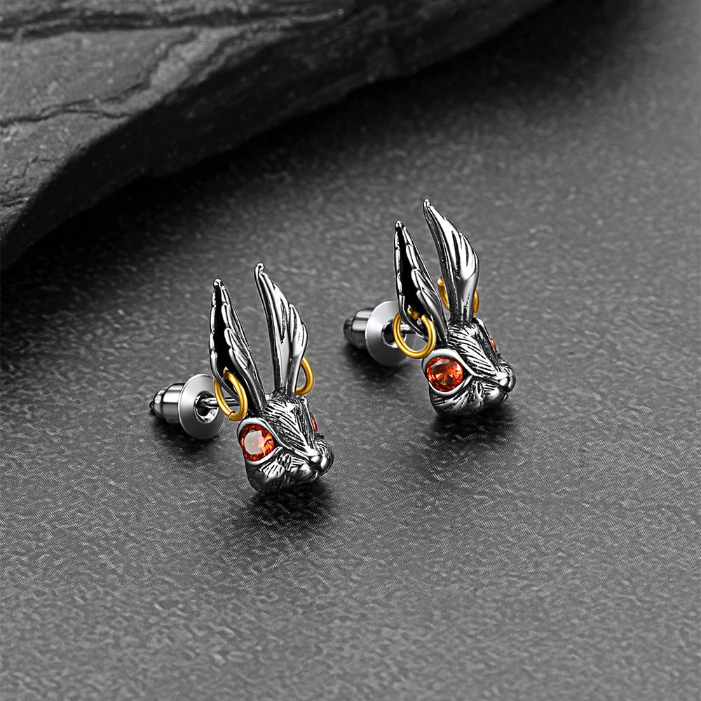 gothic red eye bunny earrings for women