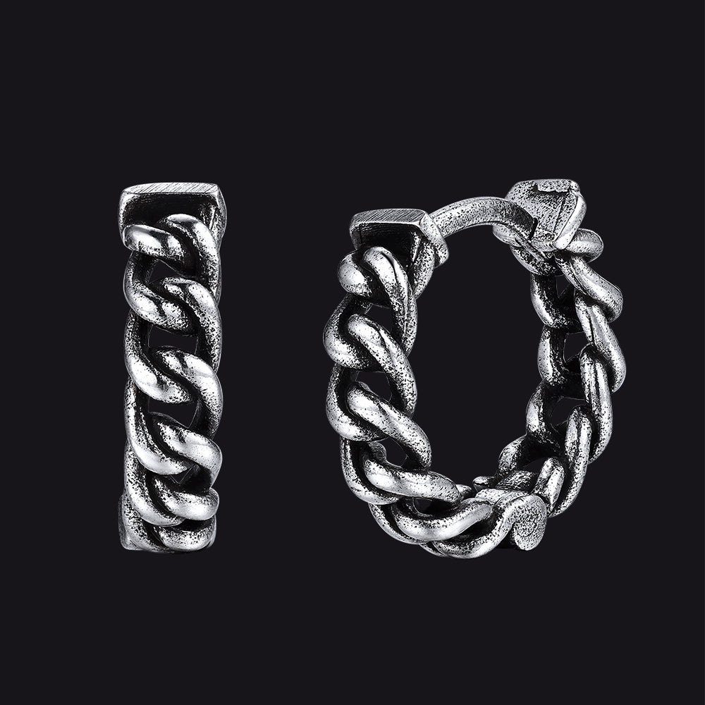 Pair of silver chain hoop earrings