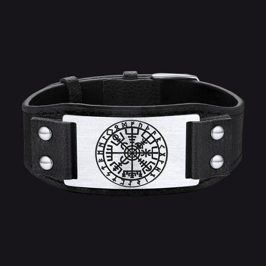 Norse Viking Compass PU Cuff Bracelet Leather Accessory For Mensimg