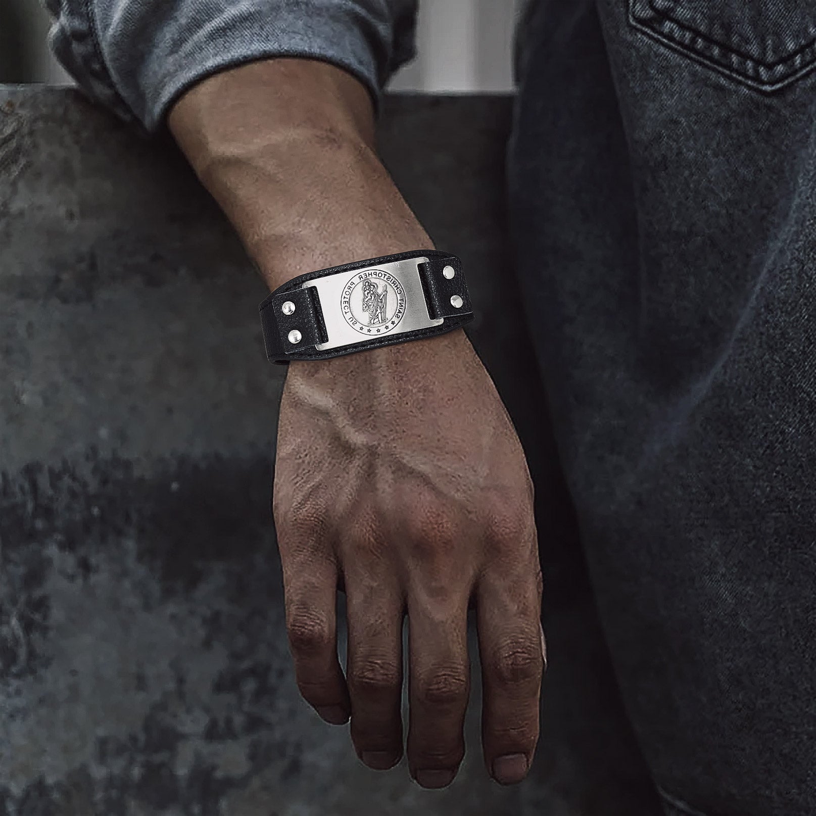 Saint Christopher PU Leather Wristband for Men