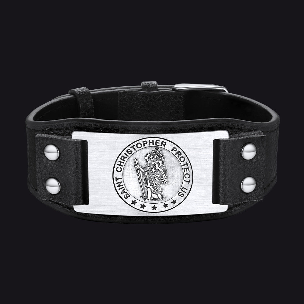 Saint Christopher PU Leather Bracelet for Men