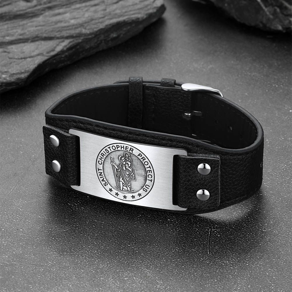 Saint Christopher PU Leather Bracelet for Men - Protection