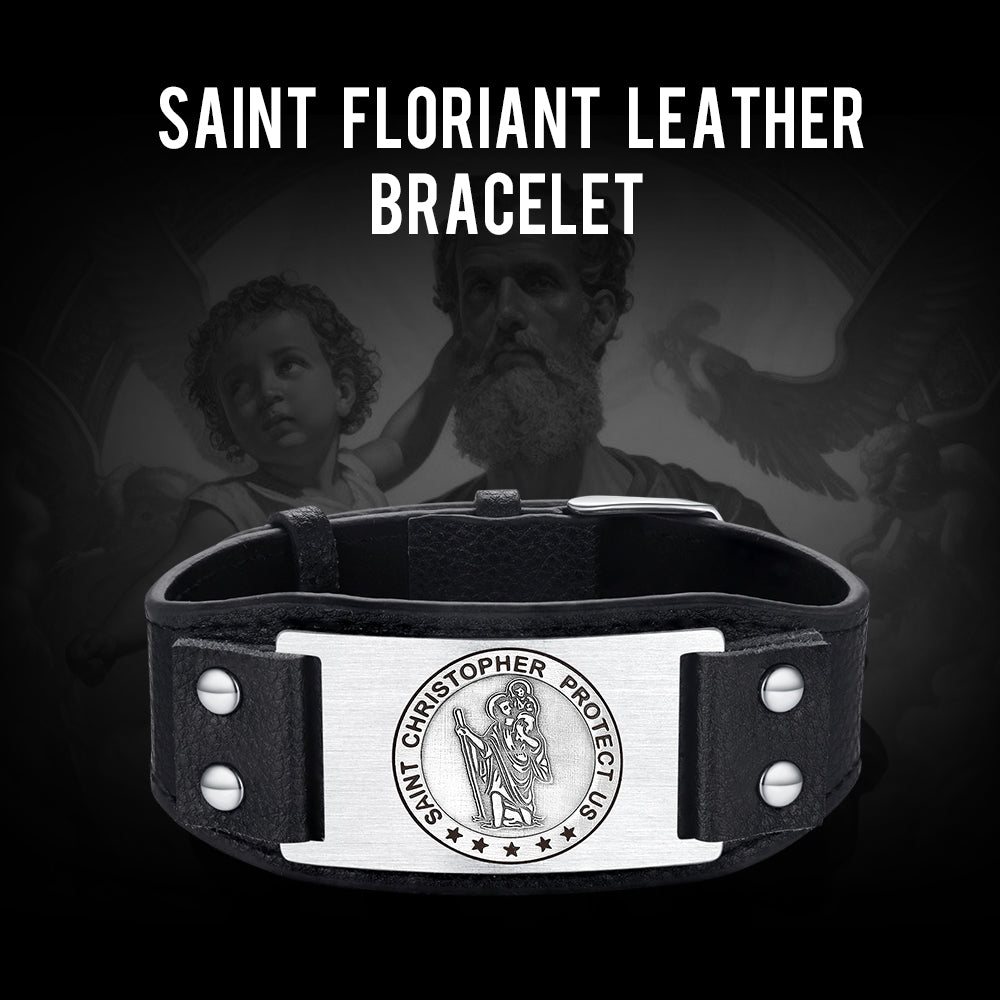 Saint Florian Leather Bracelet for Men