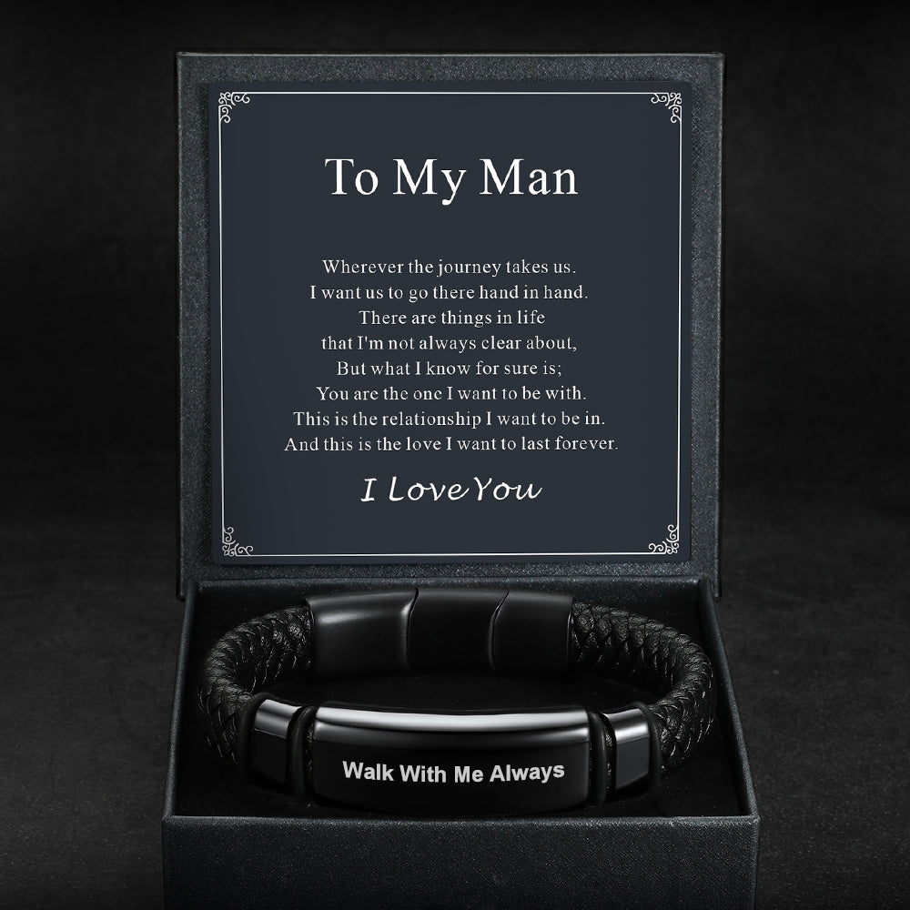 Custom Braided Black Leather Bracelet for Men