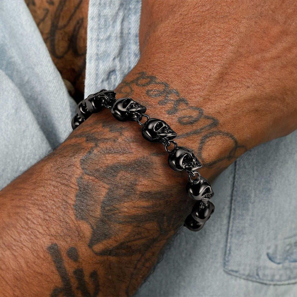 Gothic Linked Chain Skull Bracelet for Men