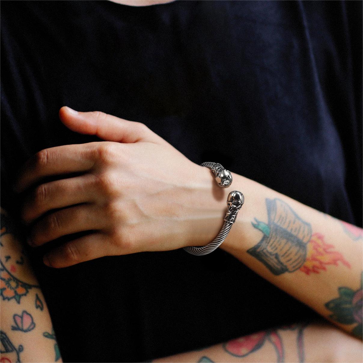 FaithHeart Skull Cuff Bracelet Adjustable Bangle for Men FaithHeart