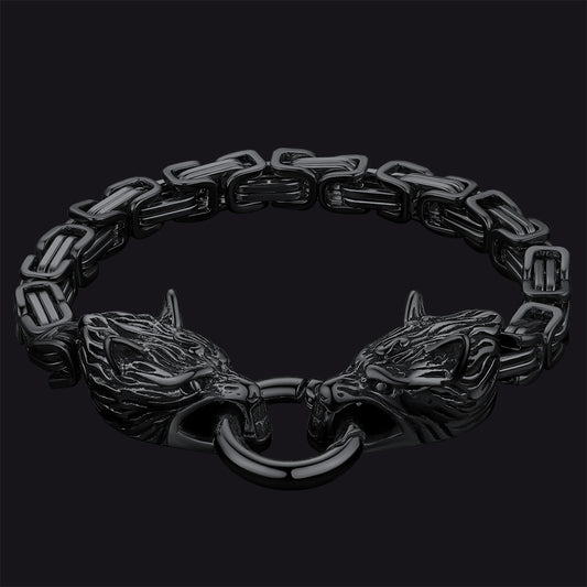 FaithHeart Norse Wolf Head Bracelet Stainless Steel Viking Chain FaithHeartimg