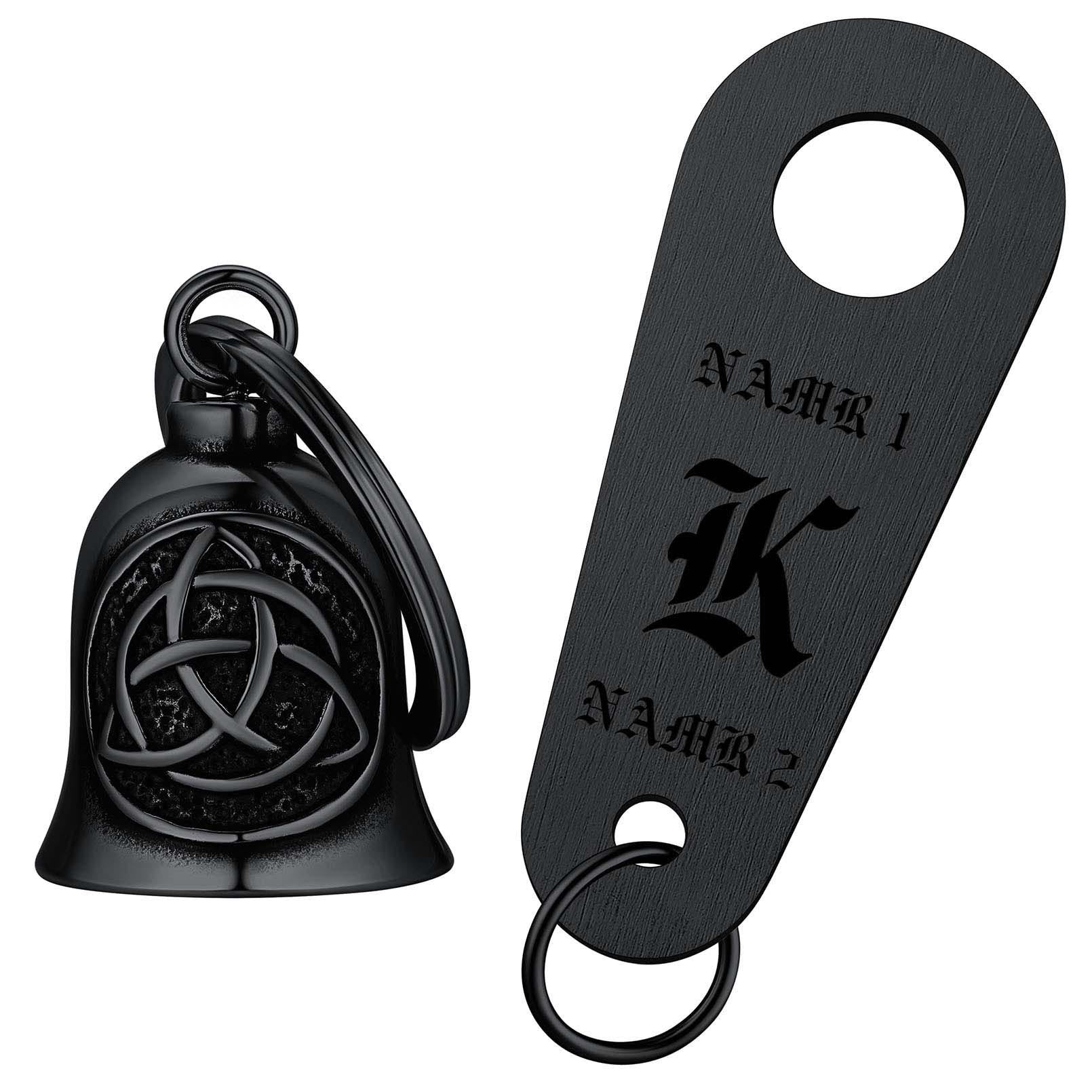 Custom Motorcycle Bell with Celtic Triquetra and Personalized Tag