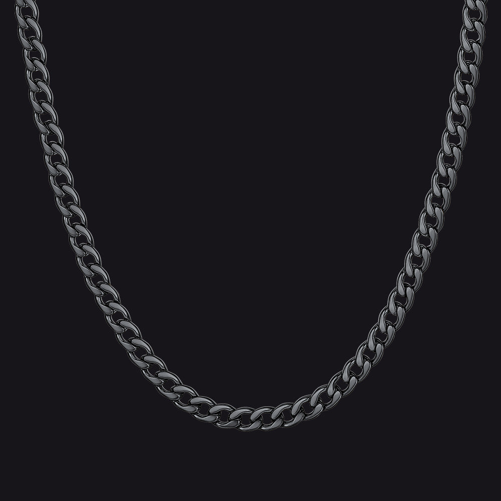 Stainless steel Cuban link chain necklace for men and women. Dark gray curb chain design.