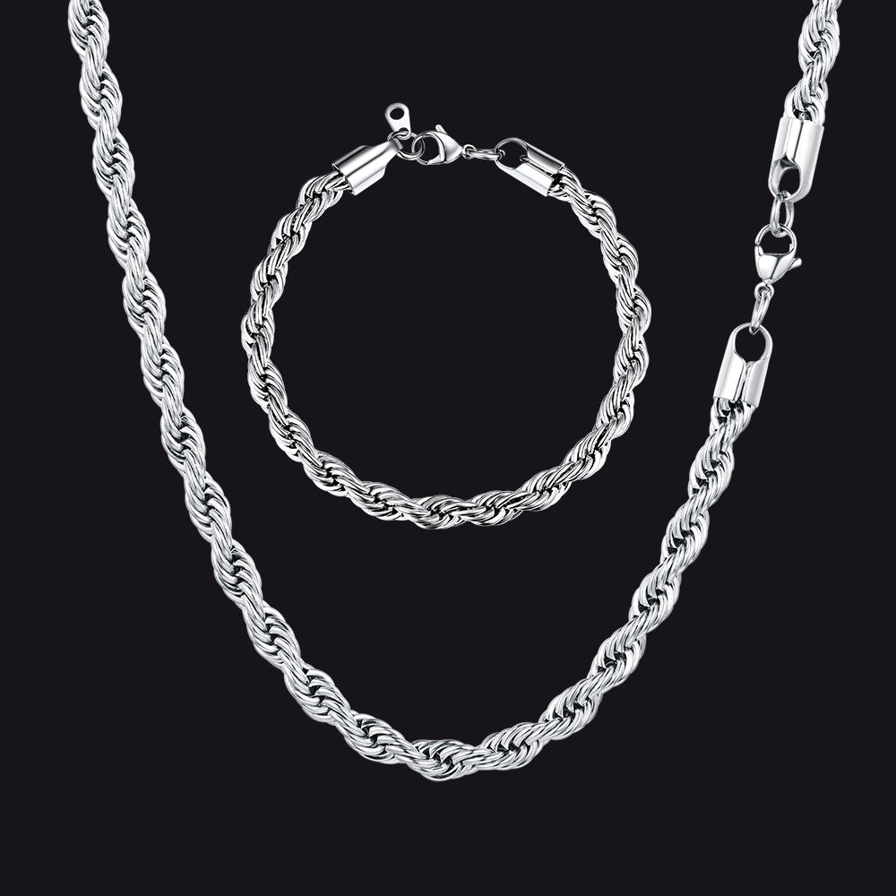 Stainless Steel Twisted Rope Chain and Bracelet Set for Men – 6M