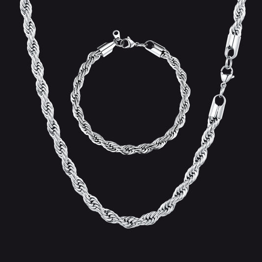 Stainless Steel Twisted Rope Chain and Bracelet Set for Men – 6Mimg