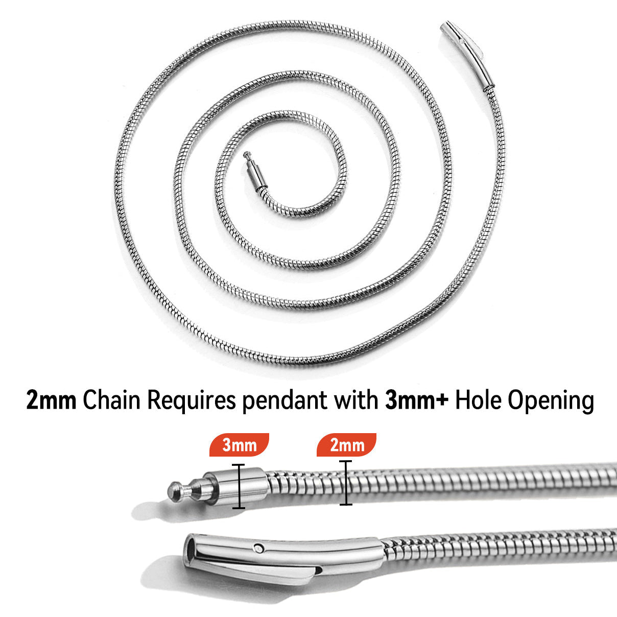 Thin Snake Chain Necklace for Men Women 2mm Width