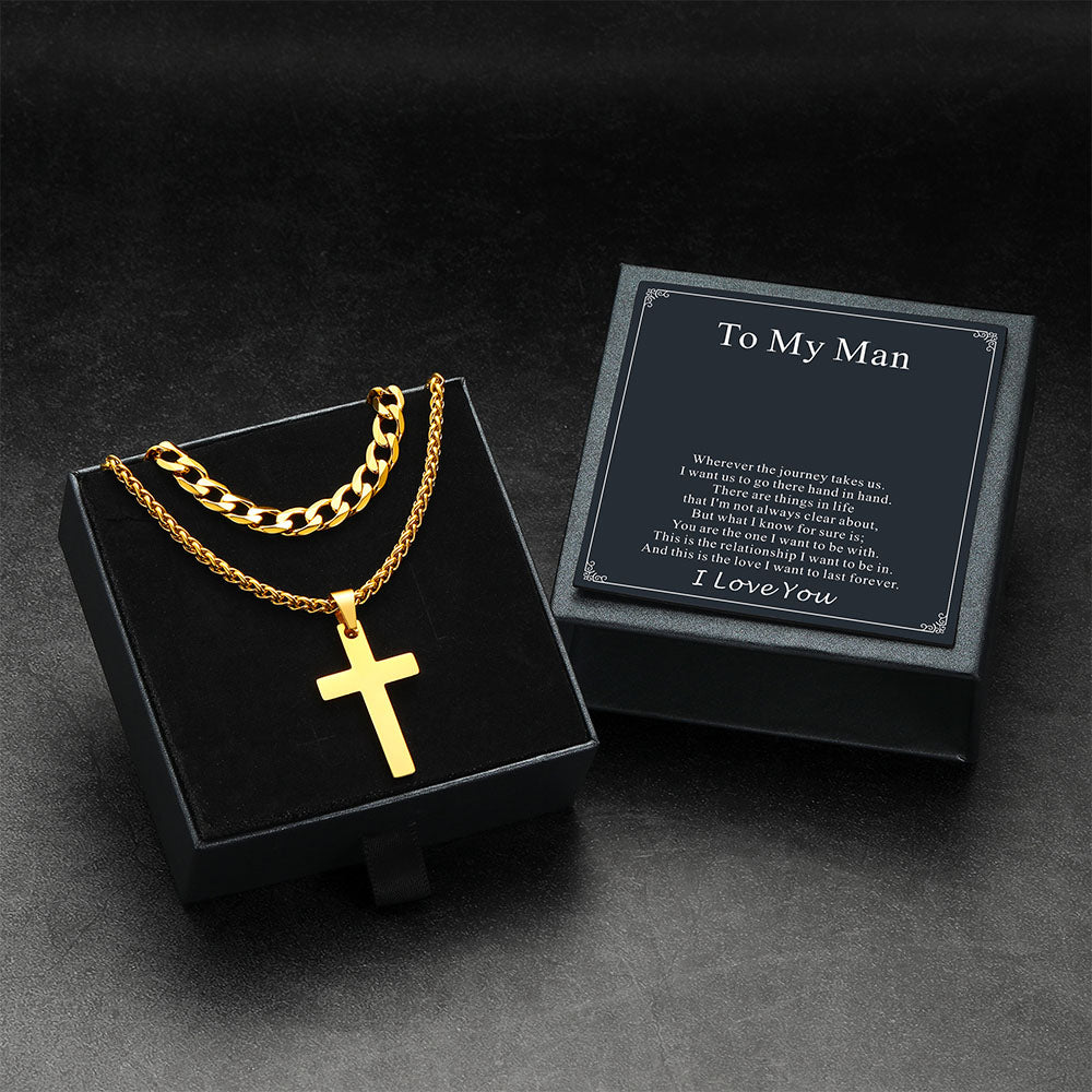 Cuban cross necklace with birthday gift box and message card