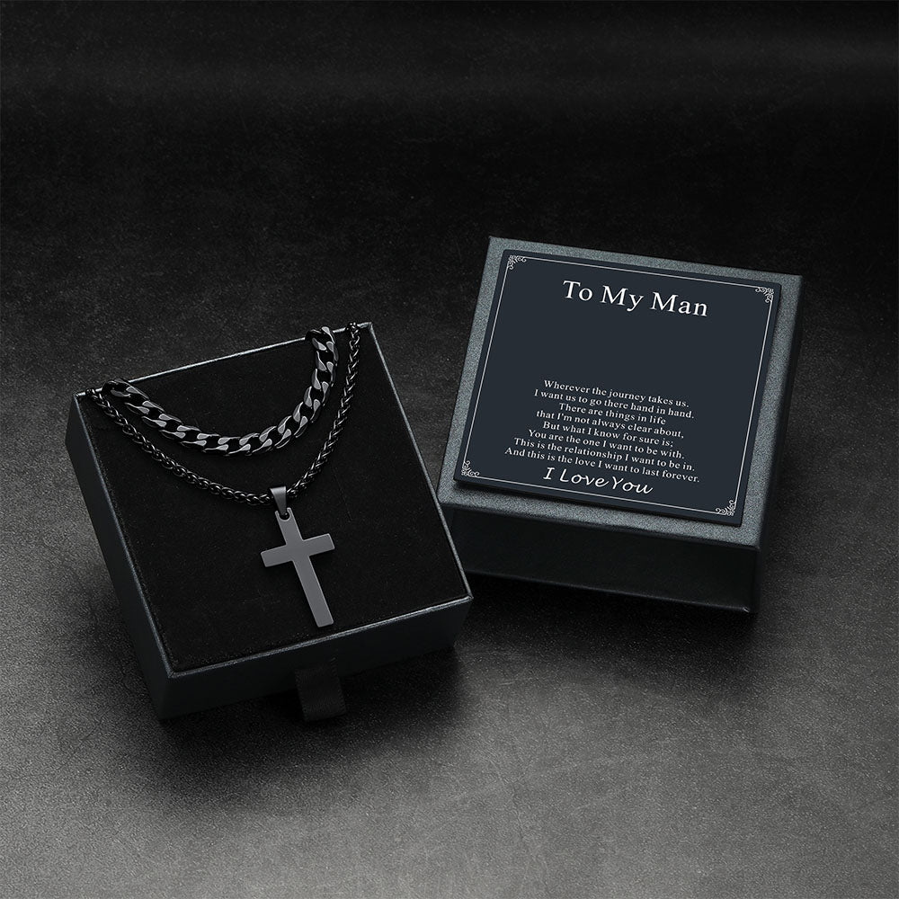 Necklace set with cross in elegant black gift packaging