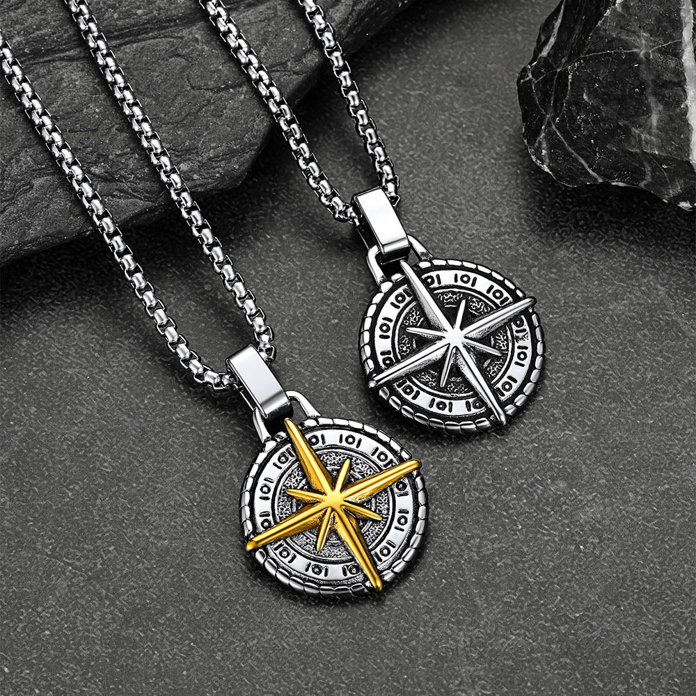 Vintage Polaris Compass Cross Pendant Necklace for Men in different colors FaithHeart Jewelry