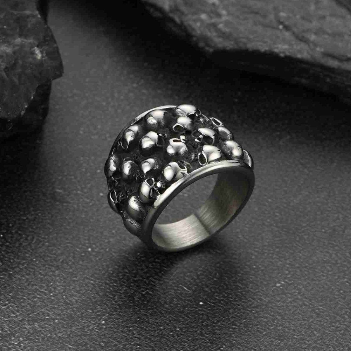 FaithHeart Biker Skeleton Multi Skull Band Ring For Men FaithHeart