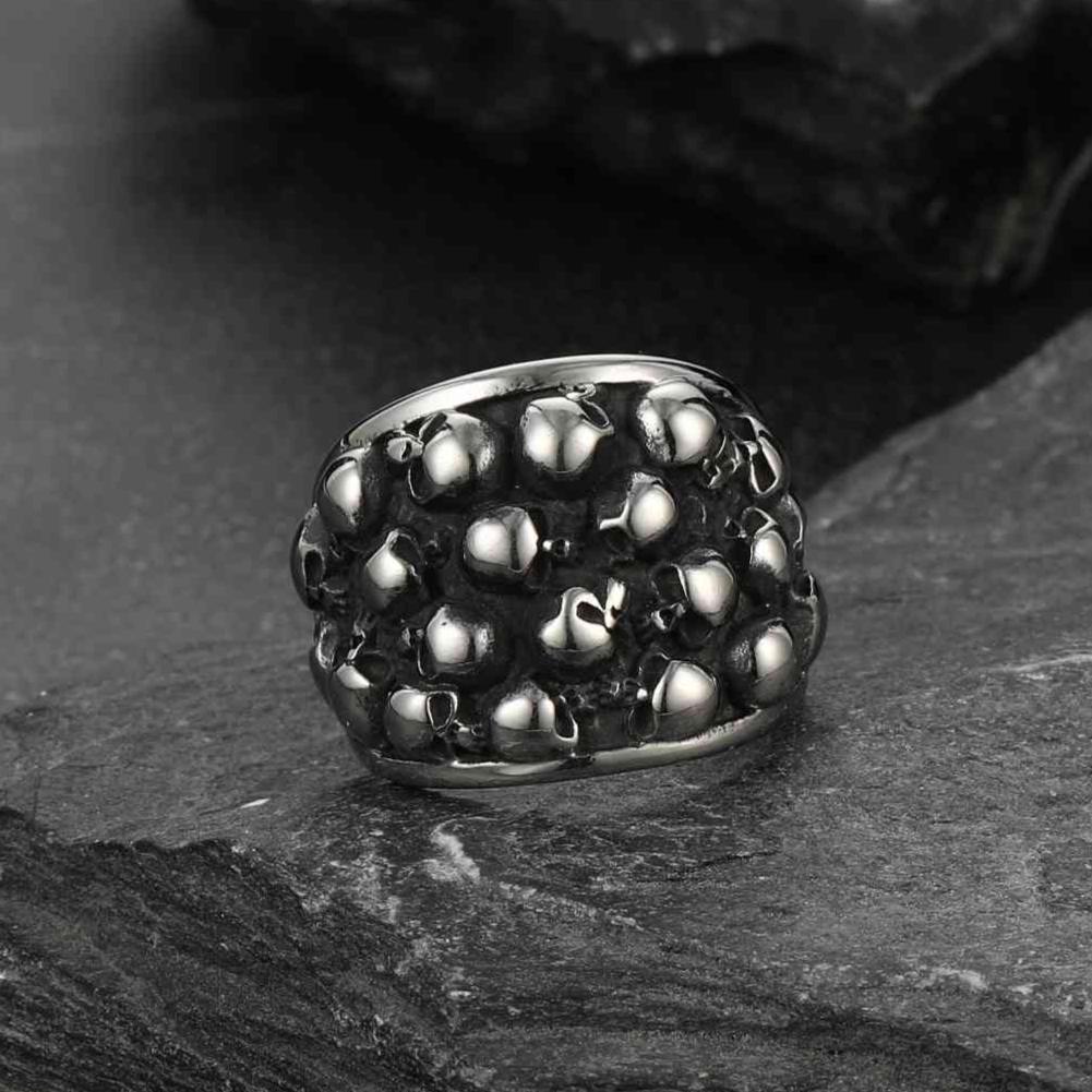 FaithHeart Biker Skeleton Multi Skull Band Ring For Men FaithHeart
