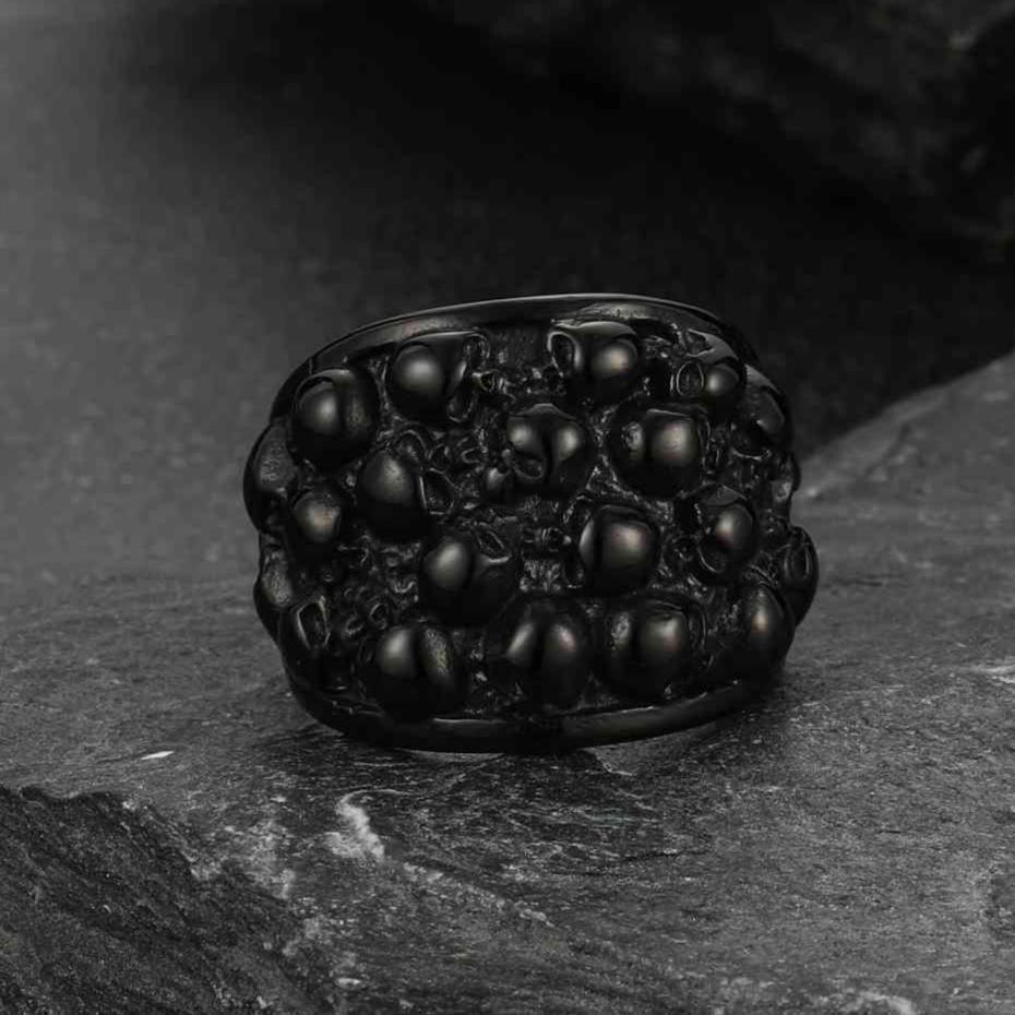 FaithHeart Biker Skeleton Multi Skull Band Ring For Men FaithHeart