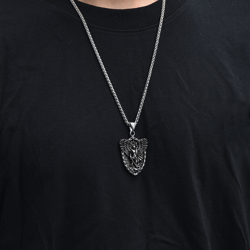 FaithHeart Shield Archangel St. Michael Pendant Necklace for Men FaithHeart