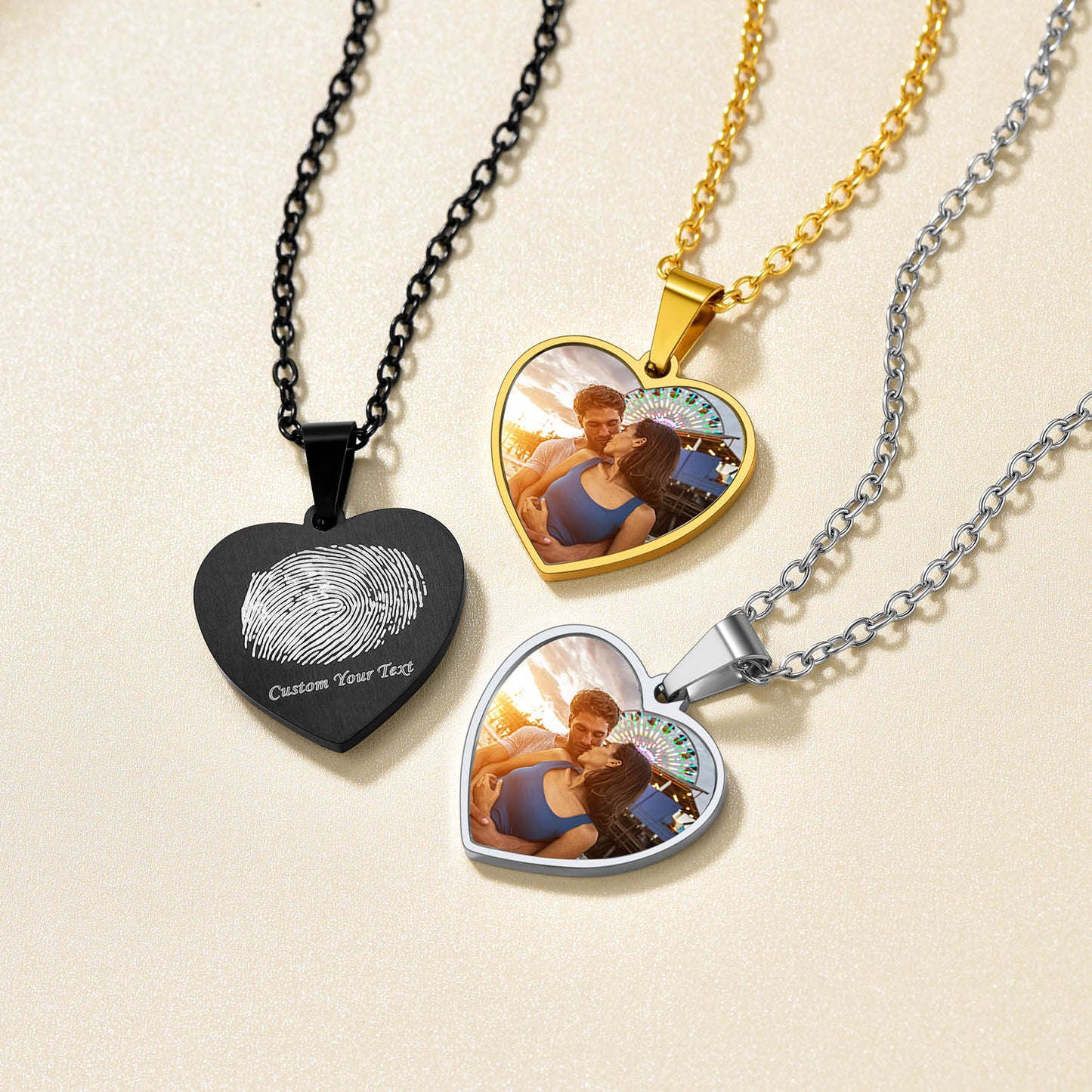 Customized Heart Photo Fingerprint Necklace for Women FaithHeart Jewelry