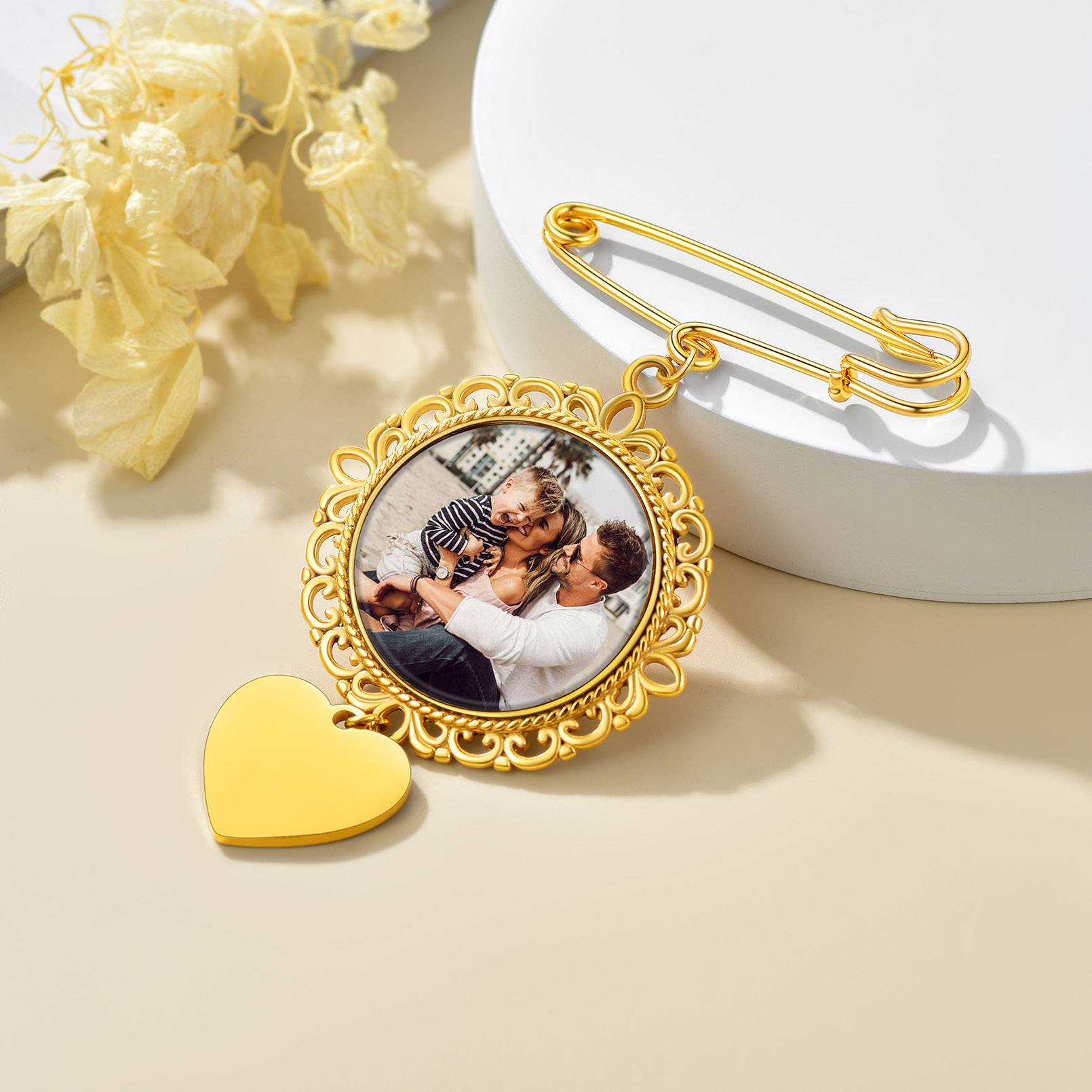 Custom Photo Brooch Pin for Wedding Keepsake