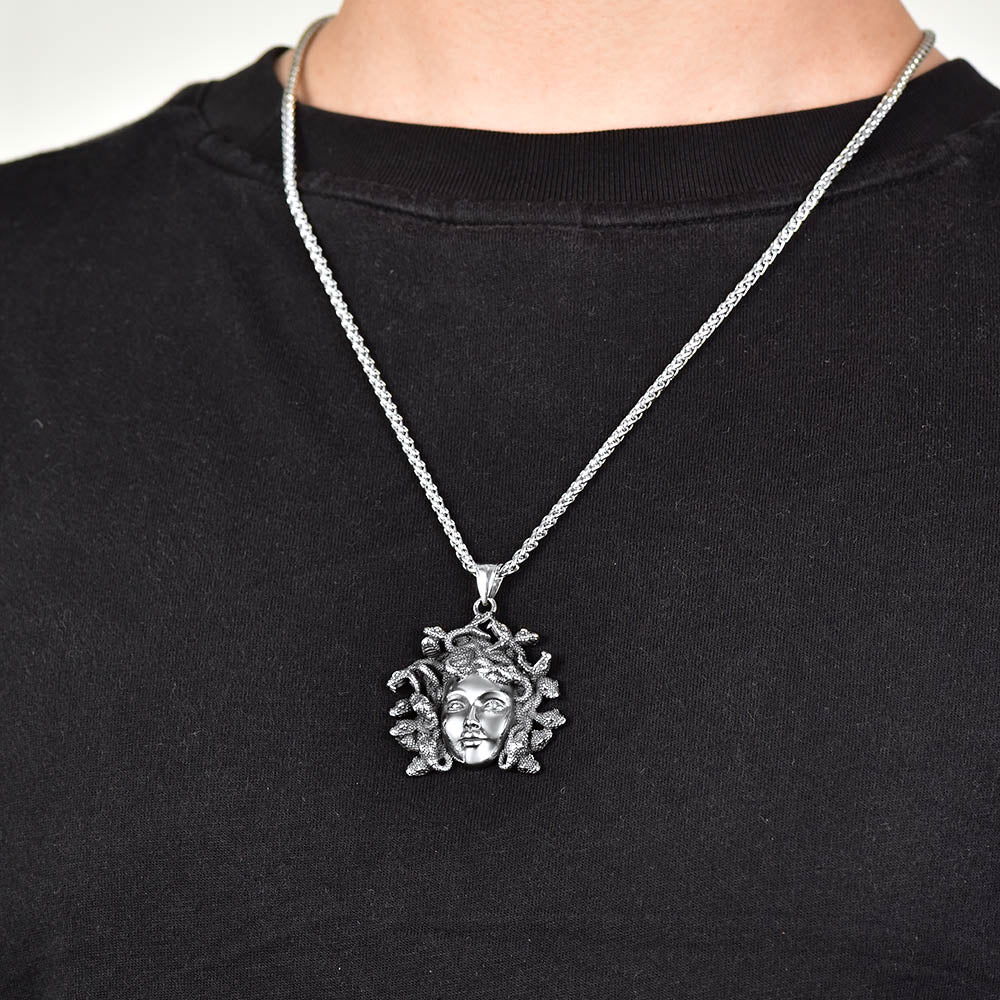 FaithHeart Medusa Necklace Stainless Steel Vintage Gothic Necklace Medusa Athena Jewelry FaithHeart