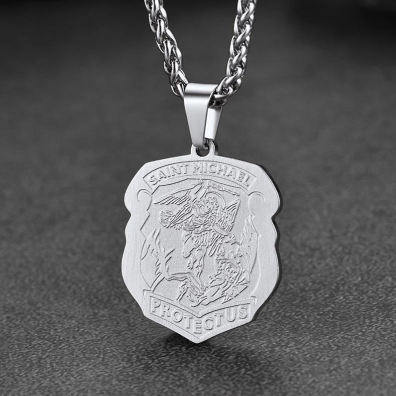 FaithHeart Archangel St. Michael Necklace Medal Shield Pendant for Men FaithHeart