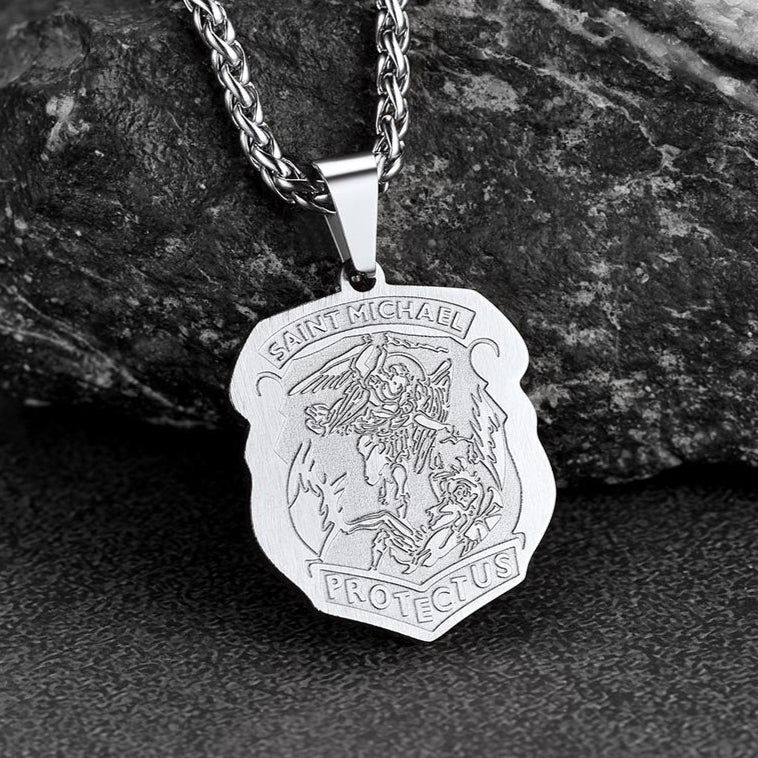 FaithHeart Archangel St. Michael Necklace Medal Shield Pendant for Men FaithHeart