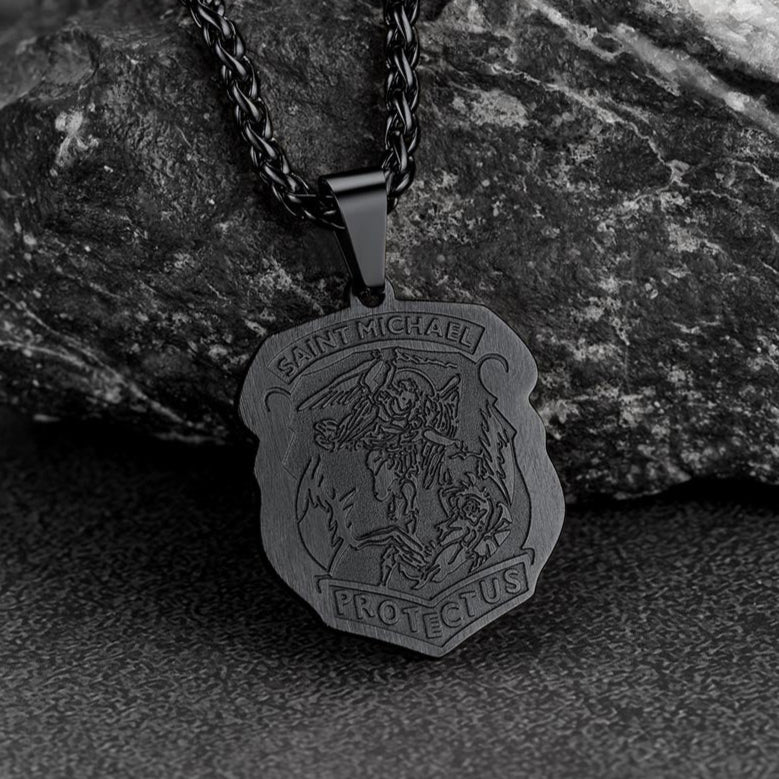 FaithHeart Archangel St. Michael Necklace Medal Shield Pendant for Men FaithHeart