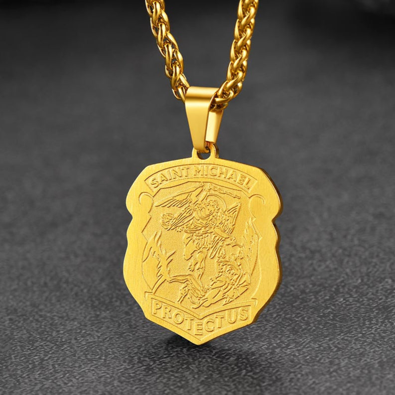 FaithHeart Archangel St. Michael Necklace Medal Shield Pendant for Men FaithHeart