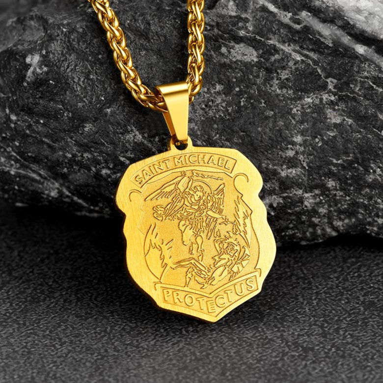 FaithHeart Archangel St. Michael Necklace Medal Shield Pendant for Men FaithHeart