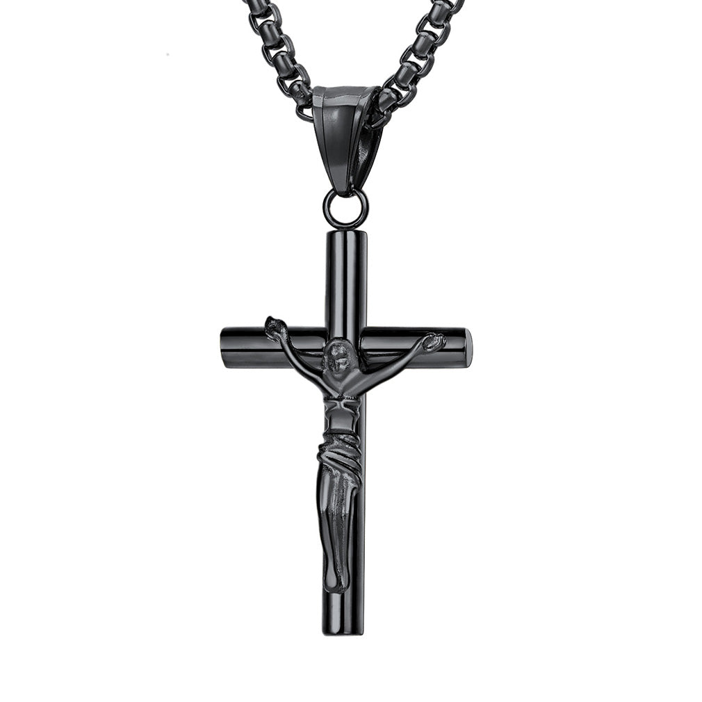 Black stainless steel cross pendant for men, Christian jewelry