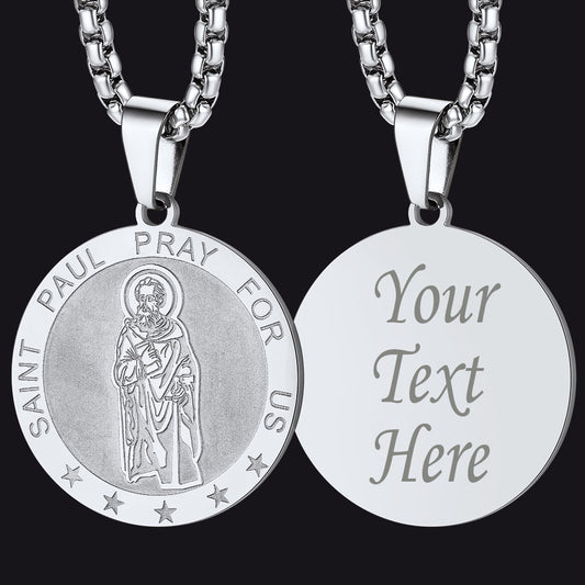 FaithHeart St Paul Round Necklace Custom Catholic Saints Medal Jewelry FaithHeartimg