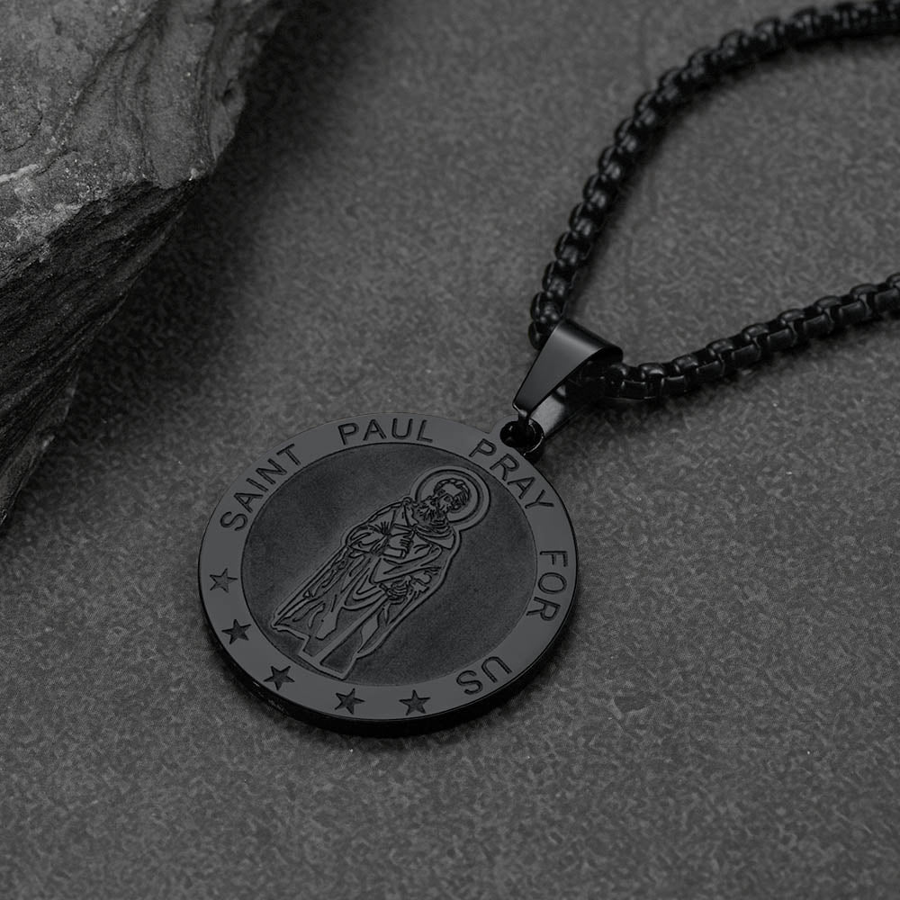 FaithHeart St Paul Round Necklace Custom Catholic Saints Medal Jewelry FaithHeart