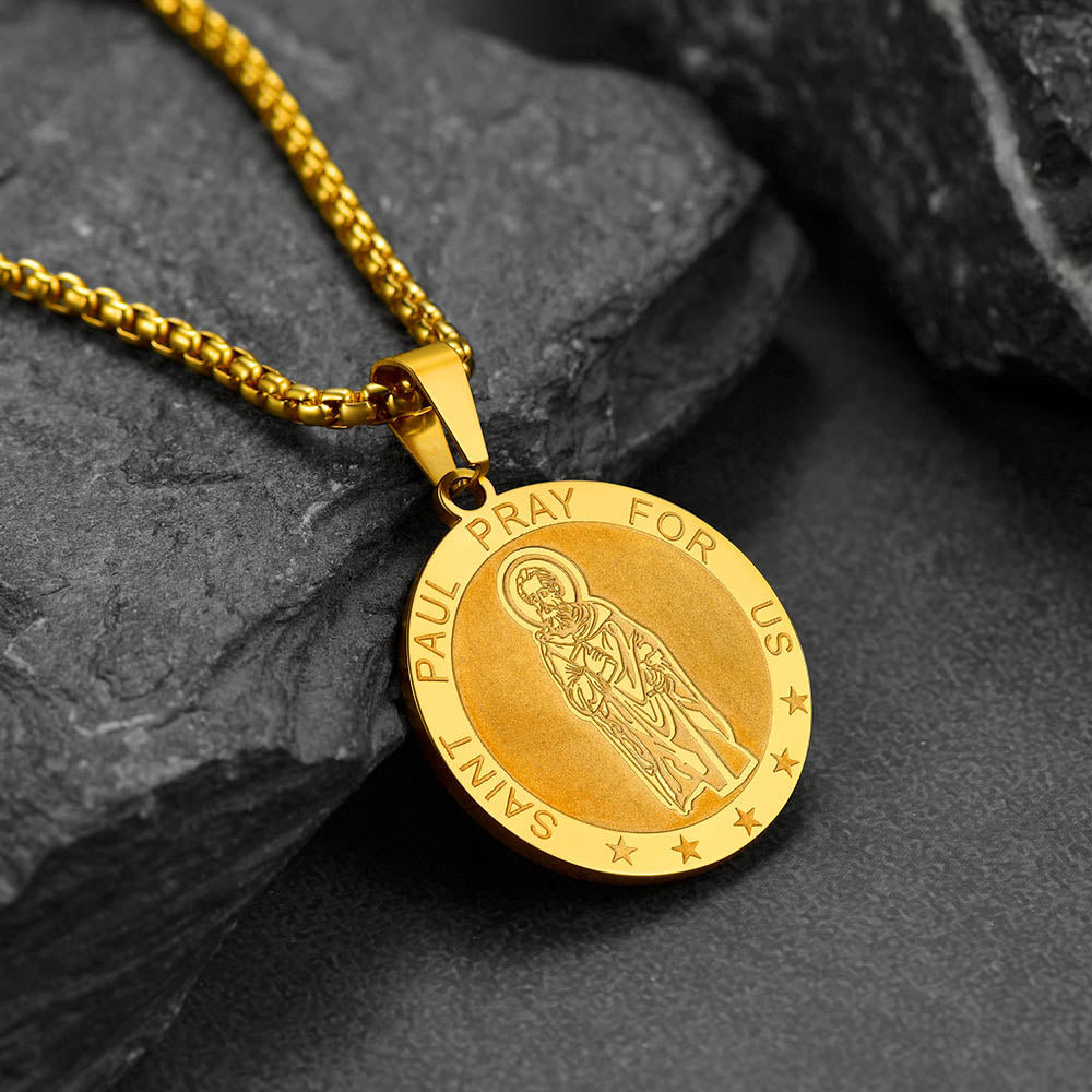 FaithHeart St Paul Round Necklace Custom Catholic Saints Medal Jewelry FaithHeart