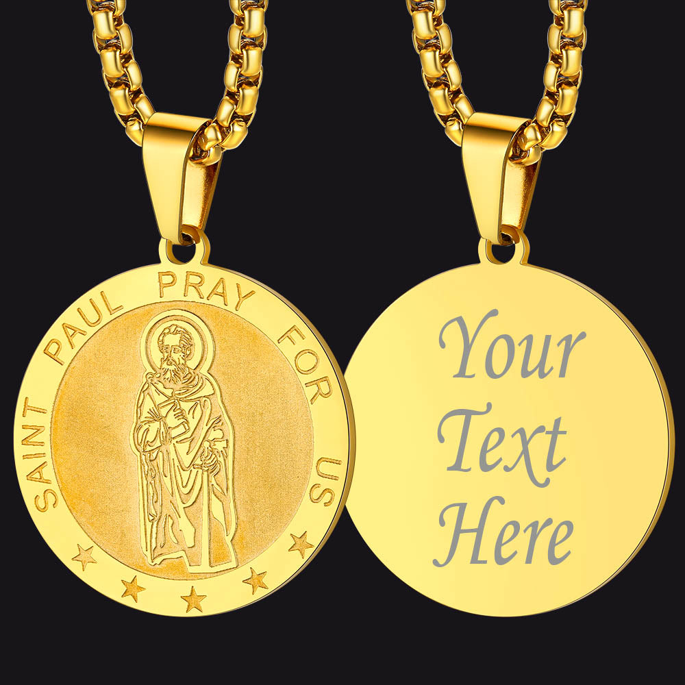 FaithHeart St Paul Round Necklace Custom Catholic Saints Medal Jewelry FaithHeart