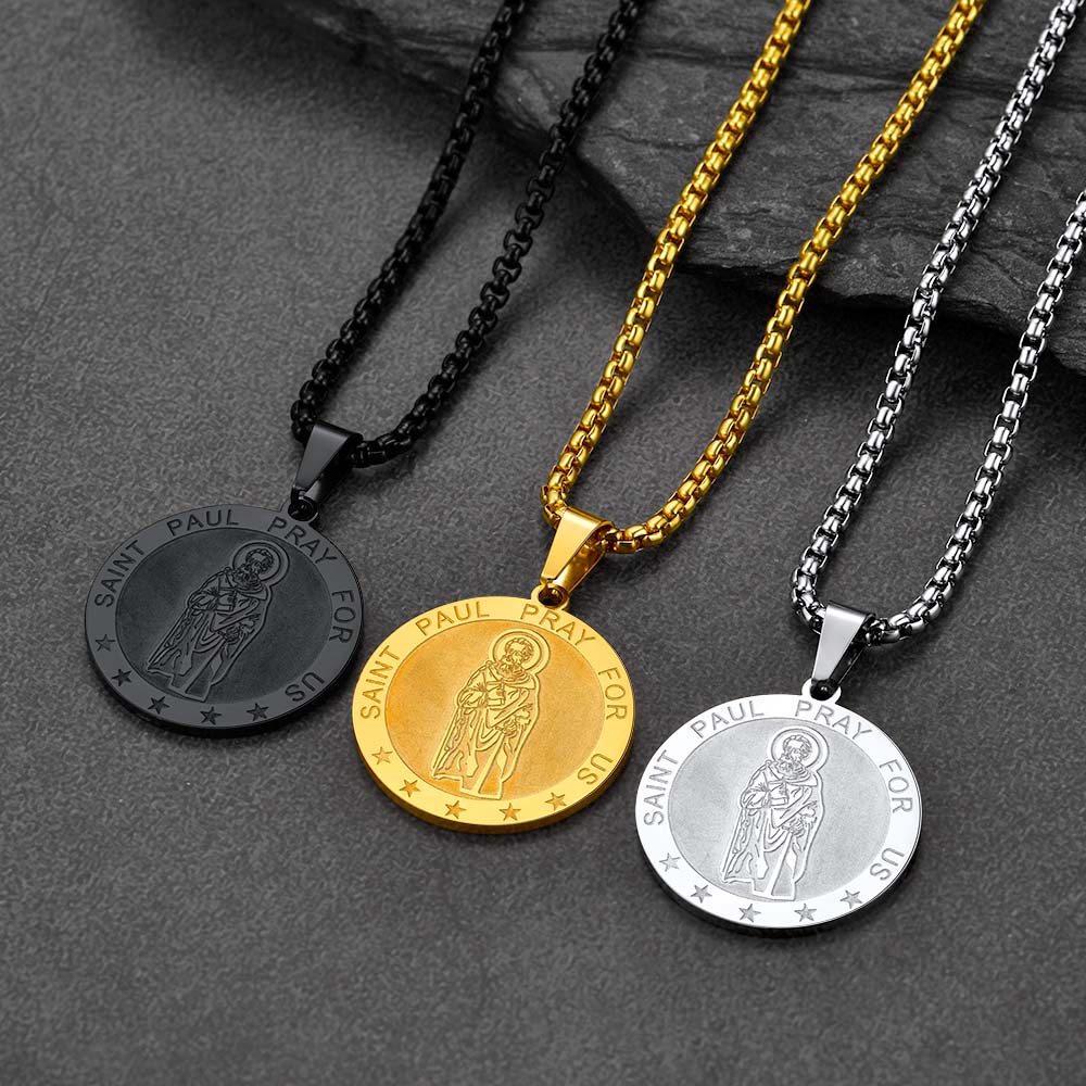 FaithHeart St Paul Round Necklace Custom Catholic Saints Medal Jewelry FaithHeart