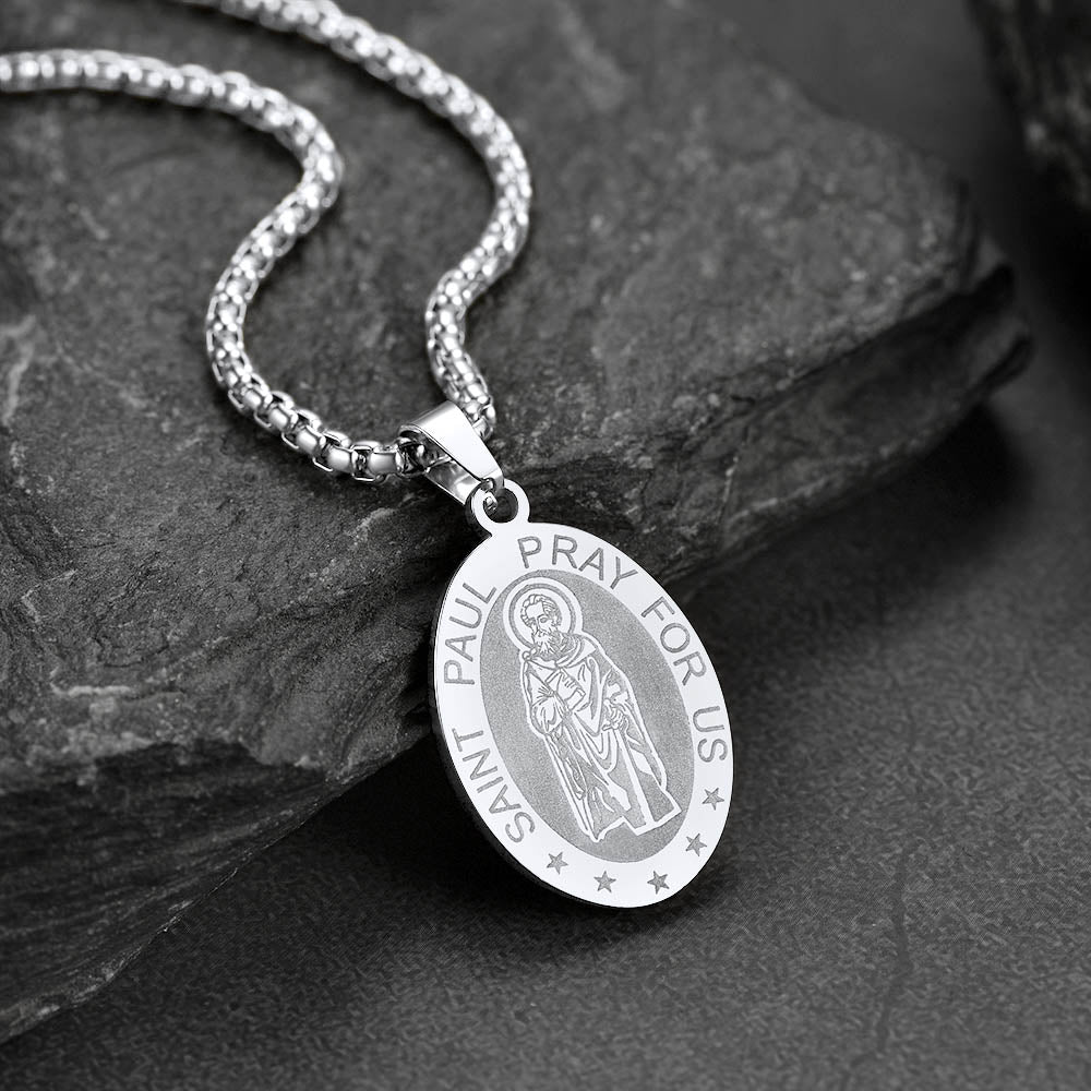 FaithHeart St Saint Paul Necklace Engraved Patron Saints Medal Jewelry FaithHeart