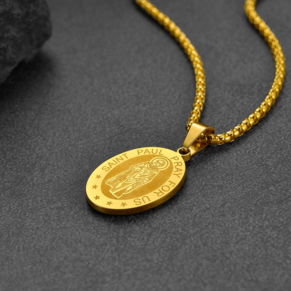 FaithHeart St Saint Paul Necklace Engraved Patron Saints Medal Jewelry FaithHeart