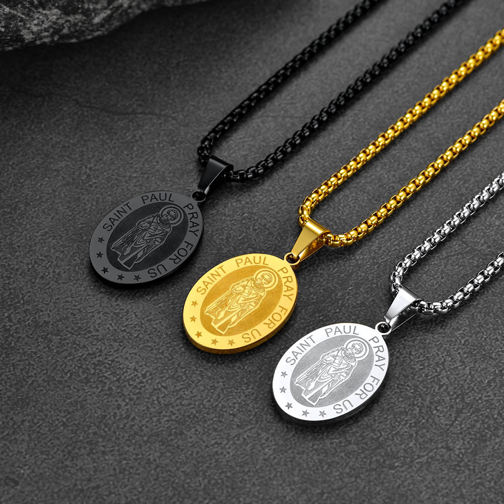 FaithHeart St Saint Paul Necklace Engraved Patron Saints Medal Jewelry FaithHeart