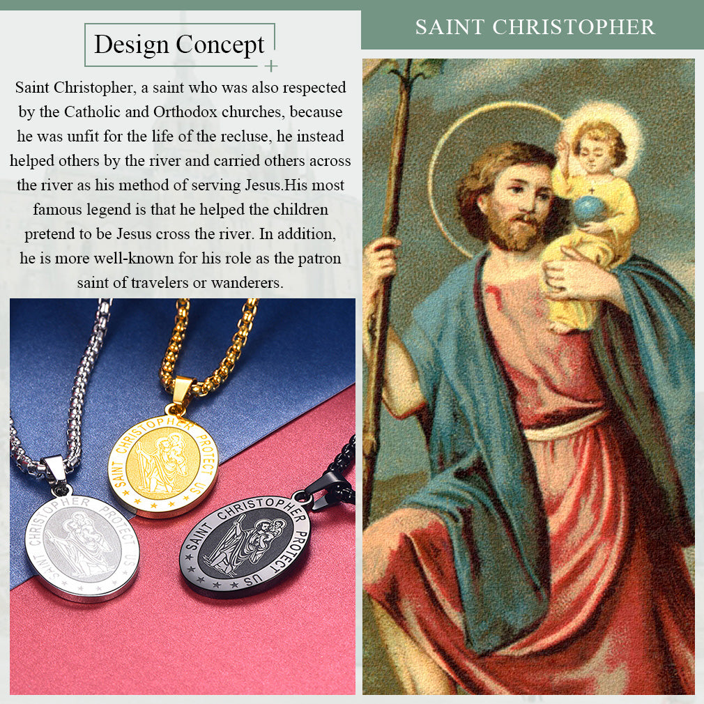 Oval Christian Saint Christopher Protection Necklace Design Concept