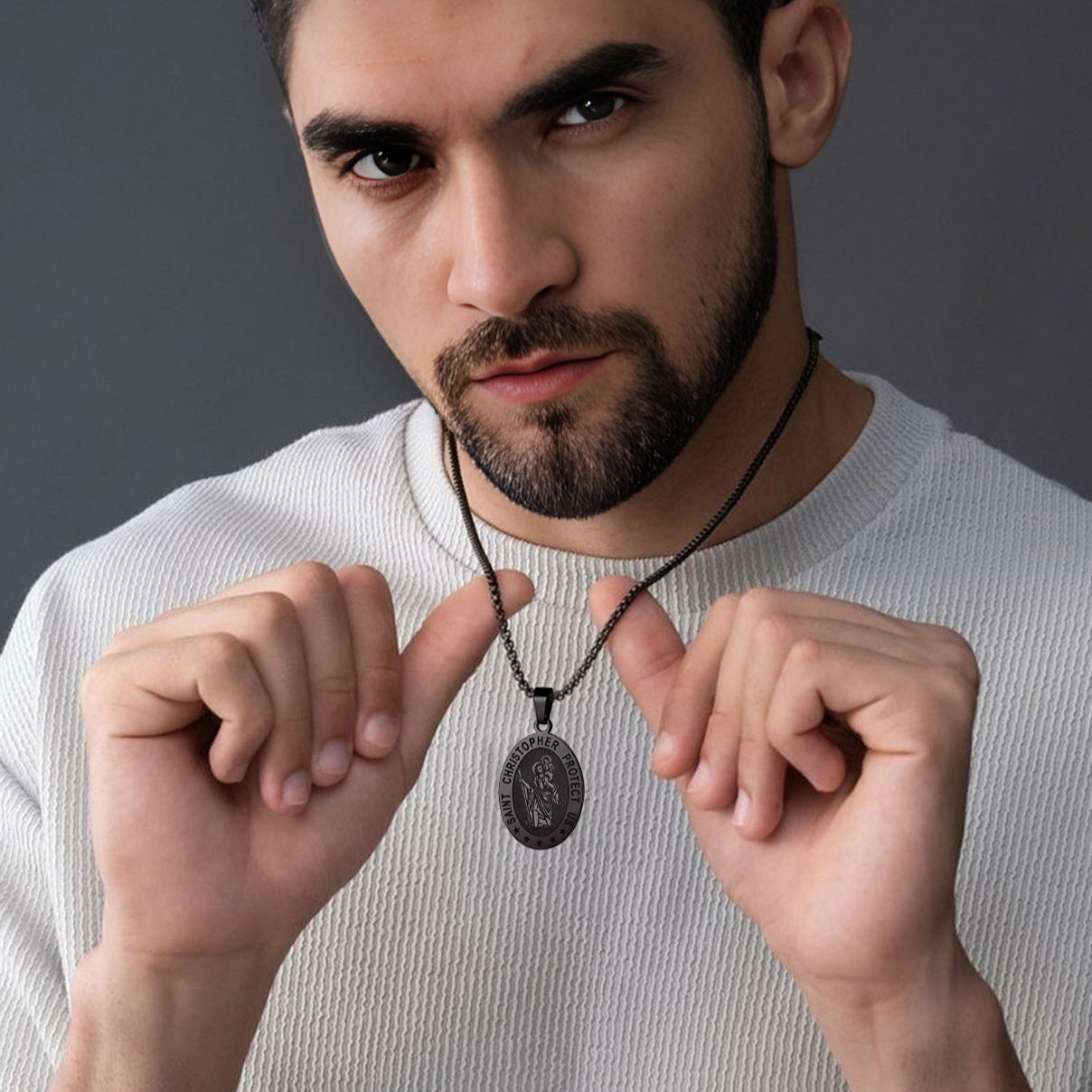 Oval Christian Saint Christopher Protection Necklace For Men