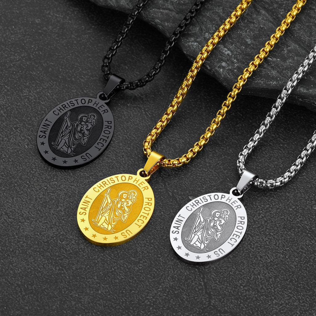 Oval Christian Saint Christopher Protection Necklace