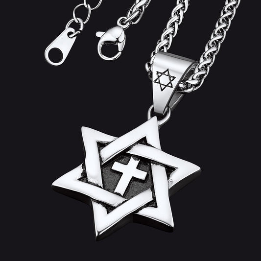 FaithHeart Jewish Star of David With Cross Necklace for Men FaithHeartimg