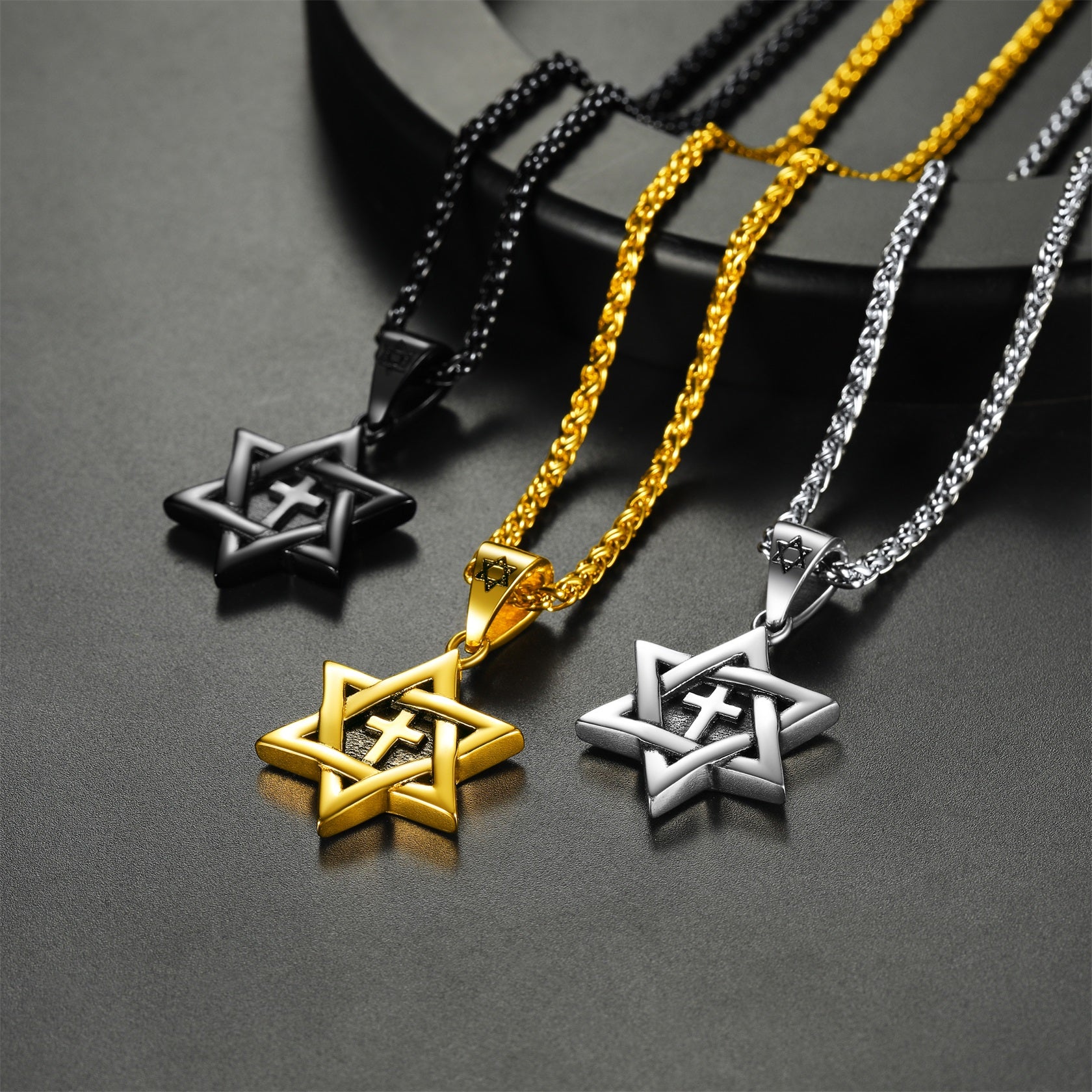 Jewish Star of David With Cross Necklace for Men