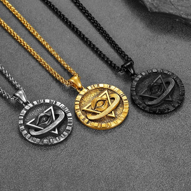 FaithHeart Triangle All-Seeing Eye Necklace Providence Pendant For Men FaithHeart